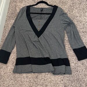 SHEIN Gray and Black V-Neck Blouse